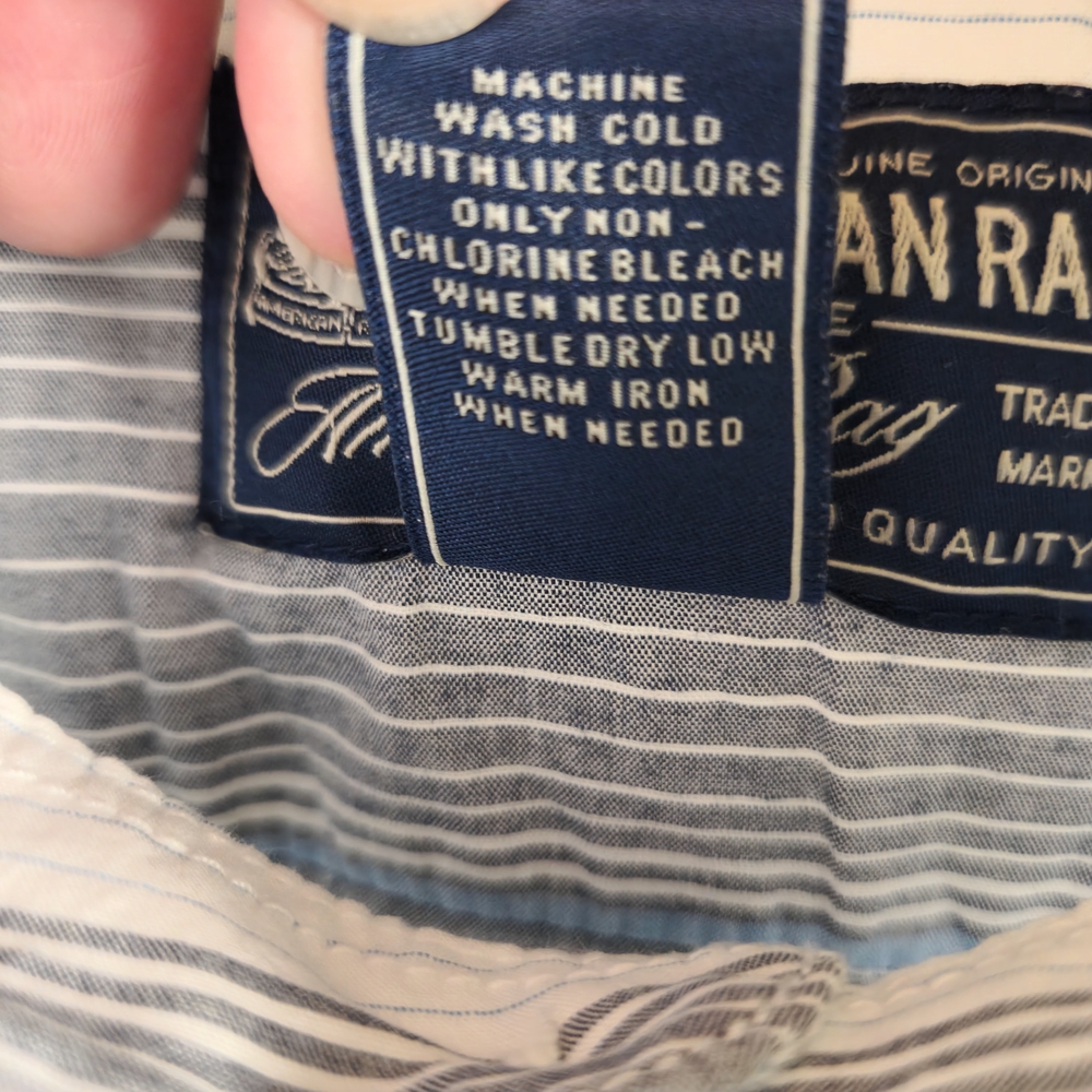 American Rag Blue and White Striped Casual Epaulette Shirt Size M - Picture 4 of 10